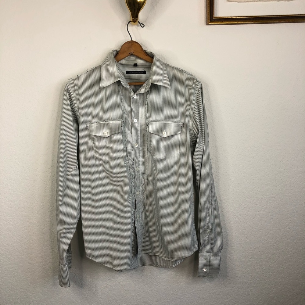 Alessandro Dell'acqua Frayed Striped Button Shirt - Picture 2 of 8